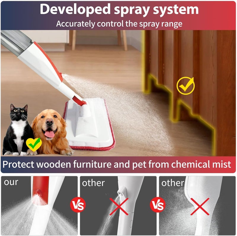 Panda Grip 2 Pack Spray Mop for Floor Cleaning, Red & Blue Combo, Refillable 14 oz Bottle and 3 Washable Pads, Wet Dry Mop for Hardwood, Tile, Laminate, Home or Commercial Use - Image 4